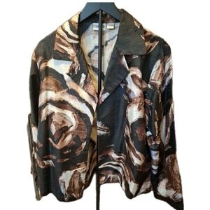 Chico's Open Front 100% Silk Jacket Cuffed Sleeves Women's Sz 2 (14) L